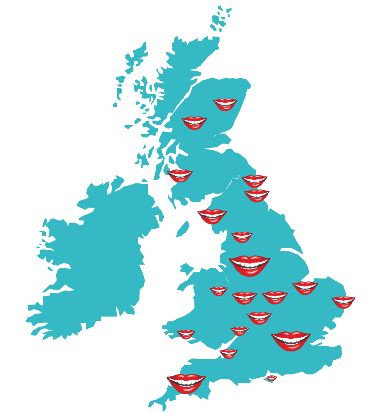 map of the uk with smiles in different locations